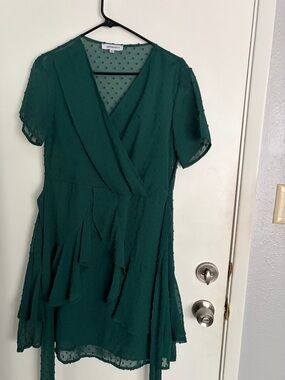 Aoorinsty Green Textured Polka Dot Dress